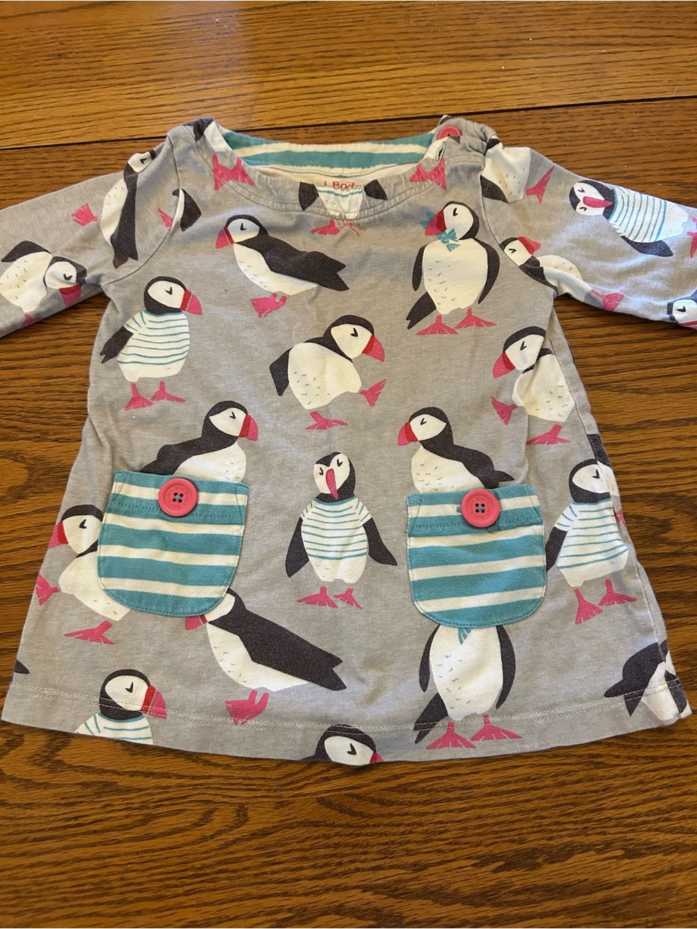 Mini Boden Teal-Trim Puffin Print Tunic - Picture 3 of 4